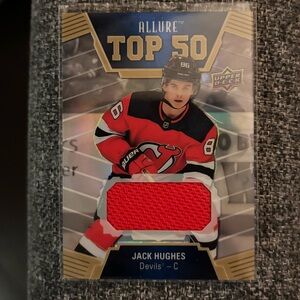 Jack Hughes Upper Deck Allure Top 50 Hockey Card Player Worn Patch